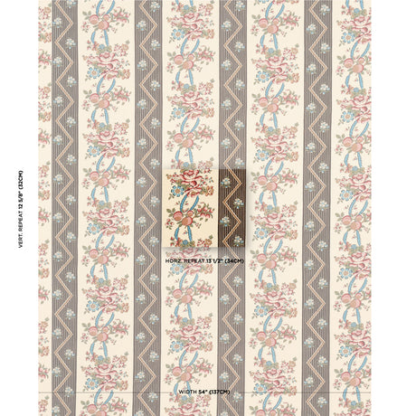 Schumacher Sylvain Floral Stripe Noir Fabric - Eade's Wallpaper