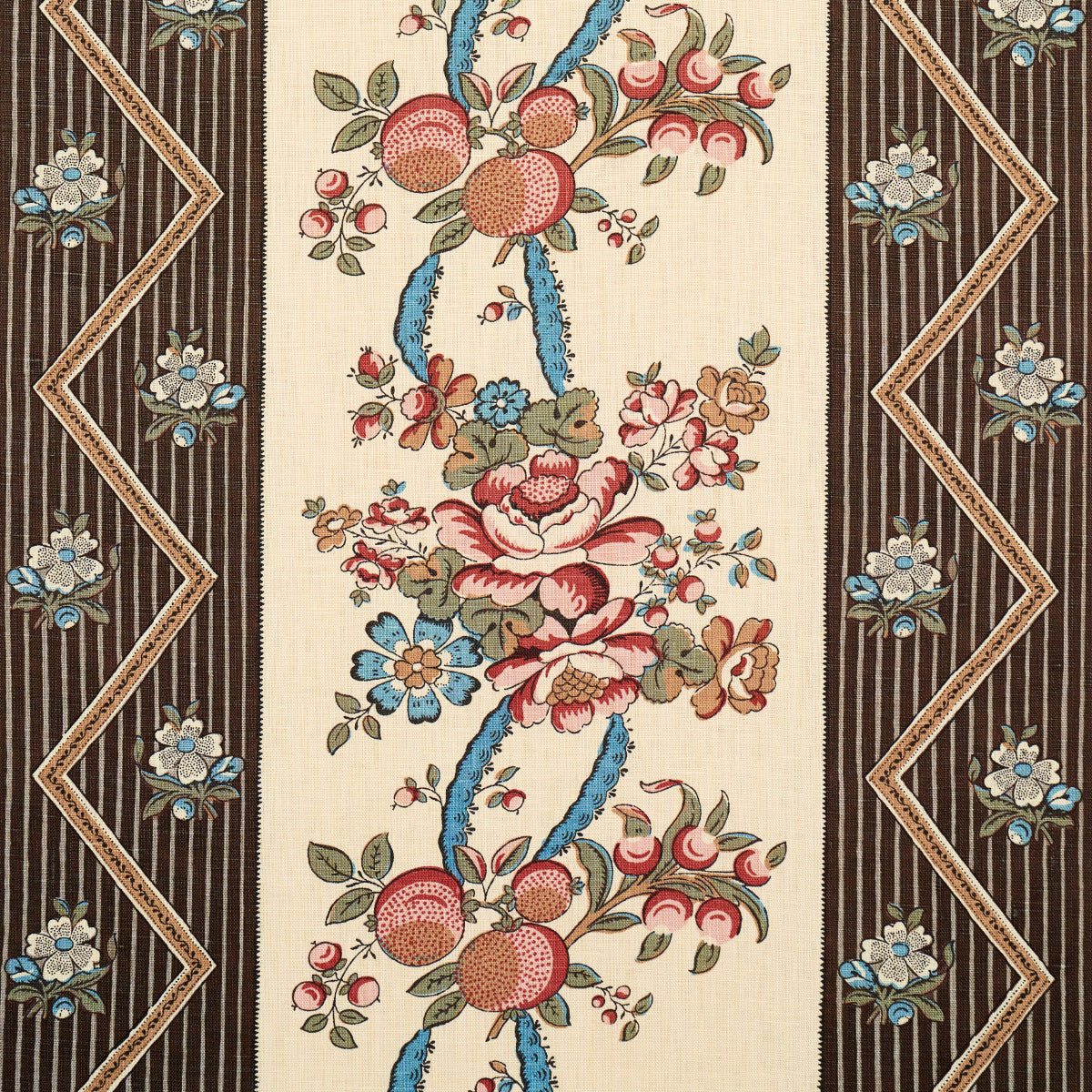 Schumacher Sylvain Floral Stripe Noir Fabric - Eade's Wallpaper