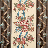 Schumacher Sylvain Floral Stripe Noir Fabric - Eade's Wallpaper