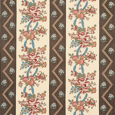 Schumacher Sylvain Floral Stripe Noir Fabric - Eade's Wallpaper