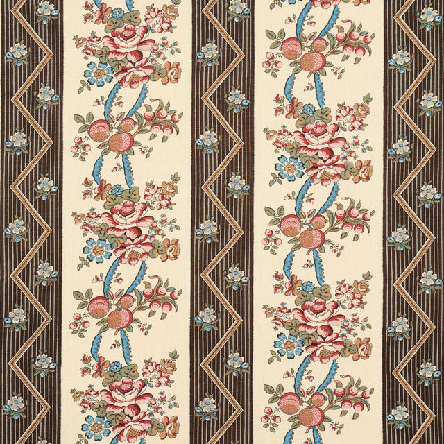 Schumacher Sylvain Floral Stripe Noir Fabric - Eade's Wallpaper
