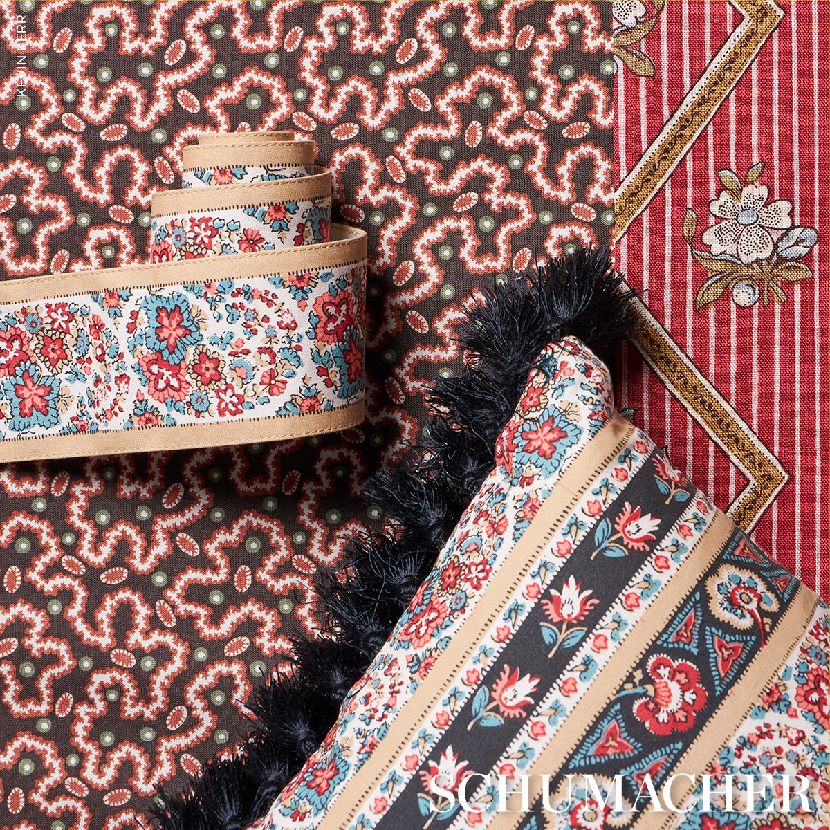 Schumacher Ines Paisley Rouge & Noir Fabric