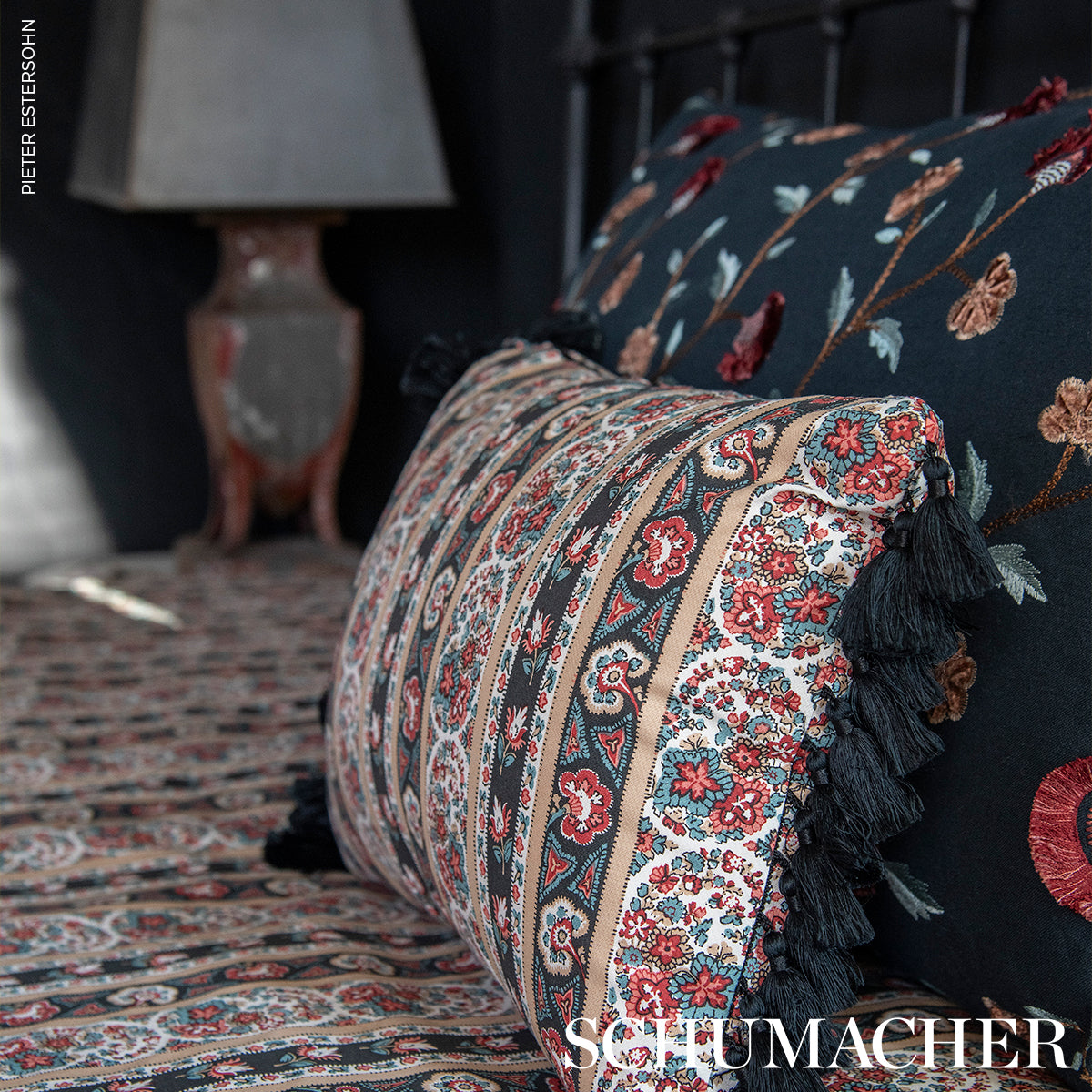 Schumacher Ines Paisley Rouge & Noir Fabric