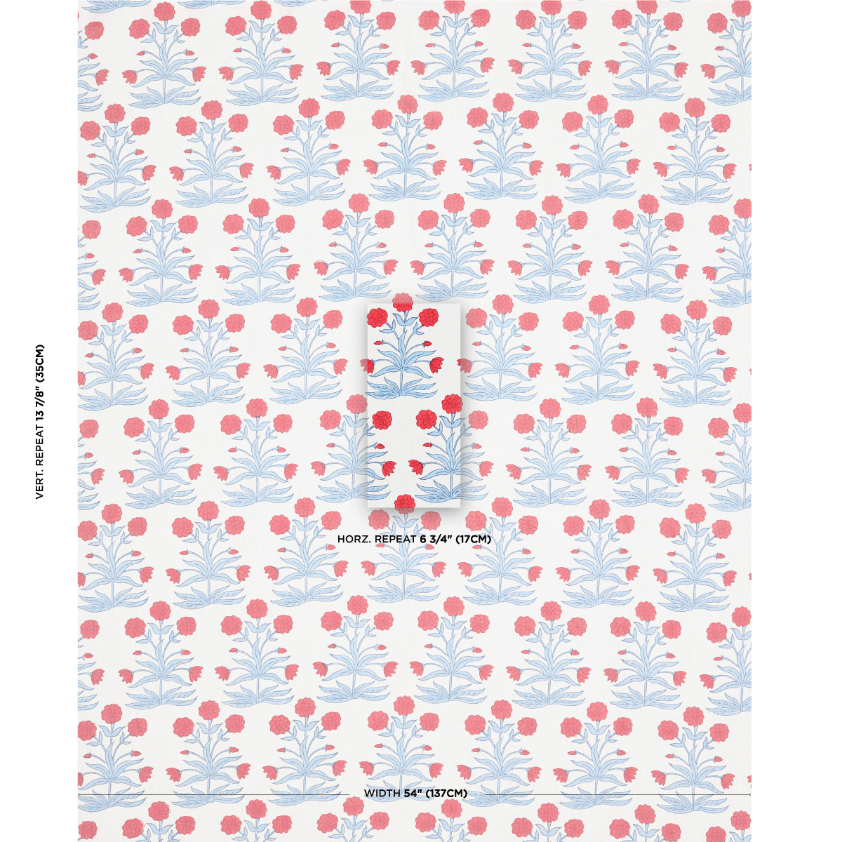 Schumacher Mughal Hand Block Print Crimson Sky Fabric - Eade's Wallpaper