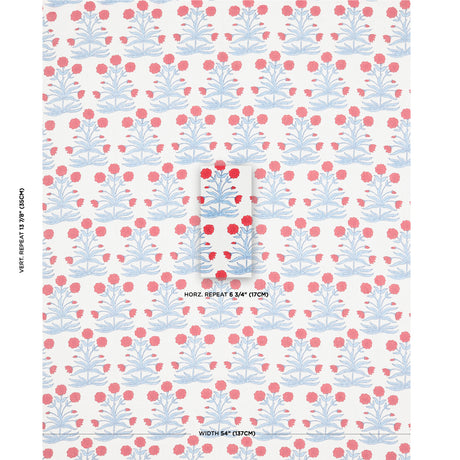 Schumacher Mughal Hand Block Print Crimson Sky Fabric - Eade's Wallpaper