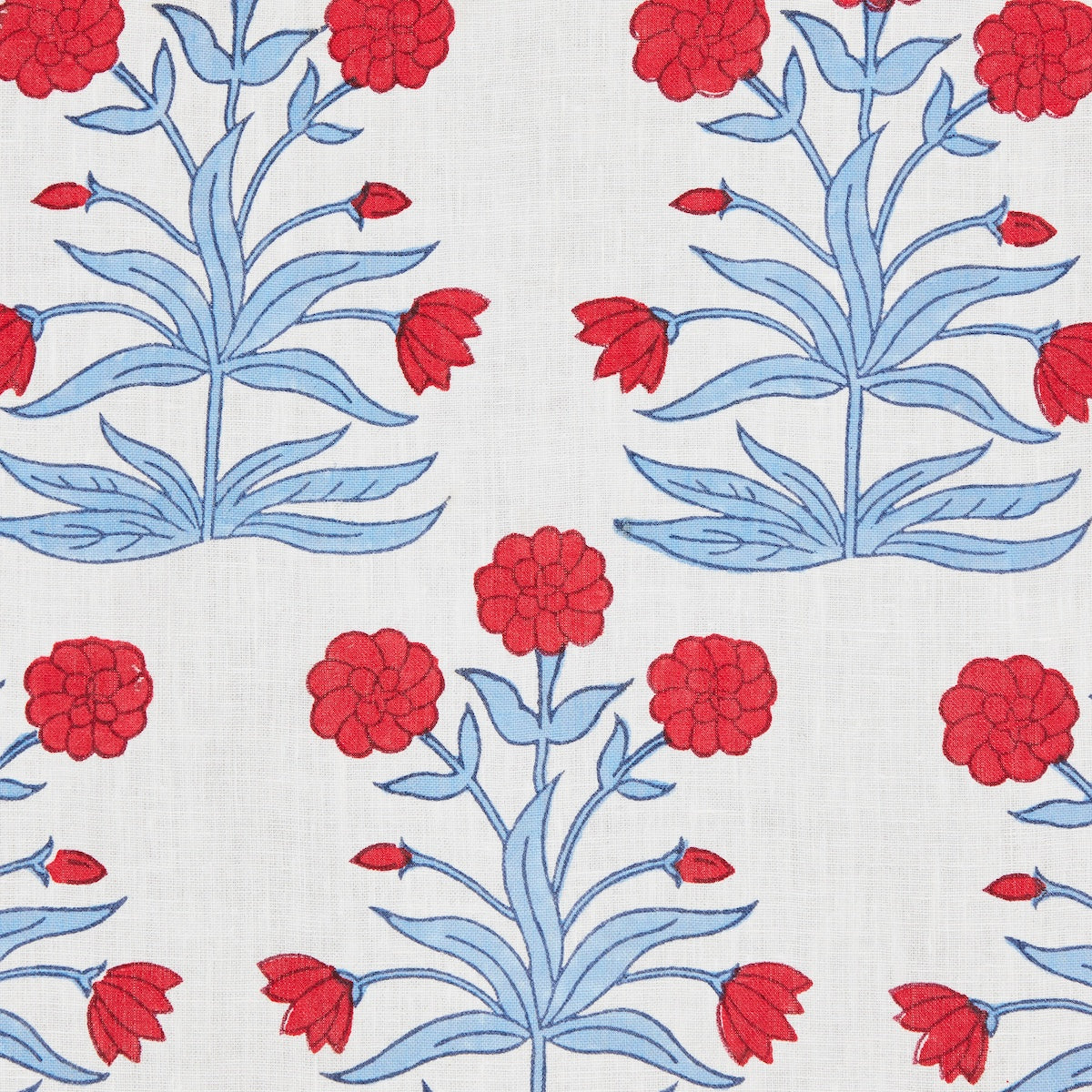 Schumacher Mughal Hand Block Print Crimson Sky Fabric - Eade's Wallpaper