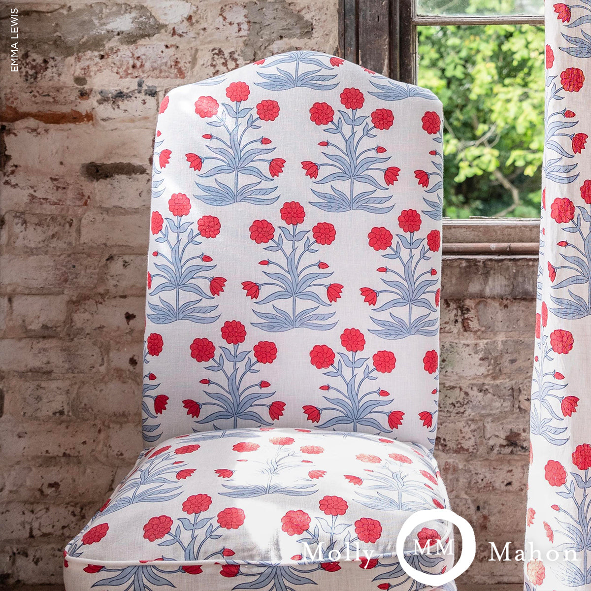 Schumacher Mughal Hand Block Print Crimson Sky Fabric - Eade's Wallpaper