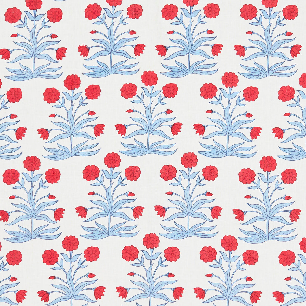 Schumacher Mughal Hand Block Print Crimson Sky Fabric - Eade's Wallpaper