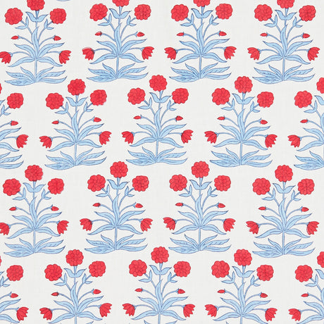 Schumacher Mughal Hand Block Print Crimson Sky Fabric - Eade's Wallpaper