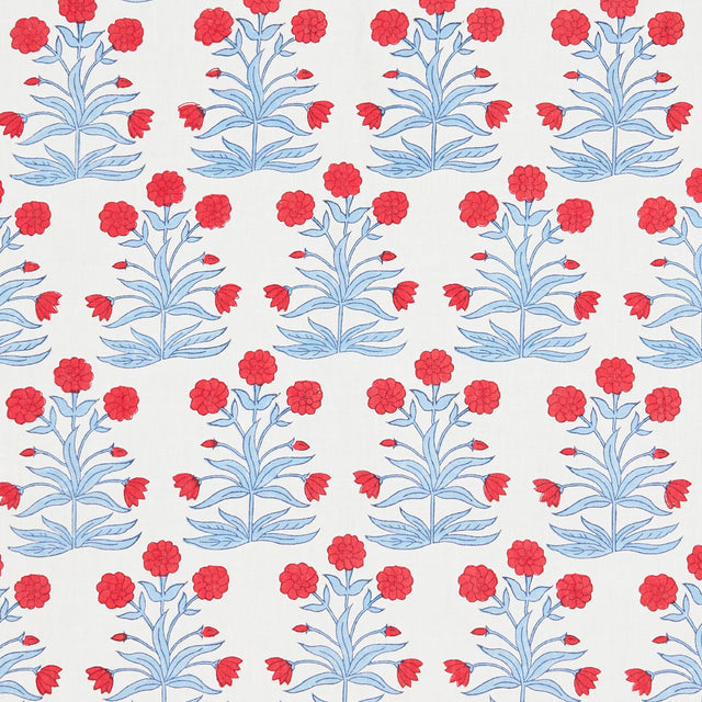 Schumacher Mughal Hand Block Print Crimson Sky Fabric - Eade's Wallpaper