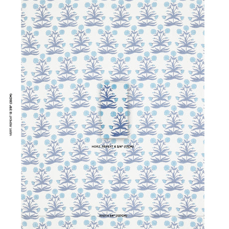 Schumacher Mughal Hand Block Print Sky Indigo Fabric - Eade's Wallpaper