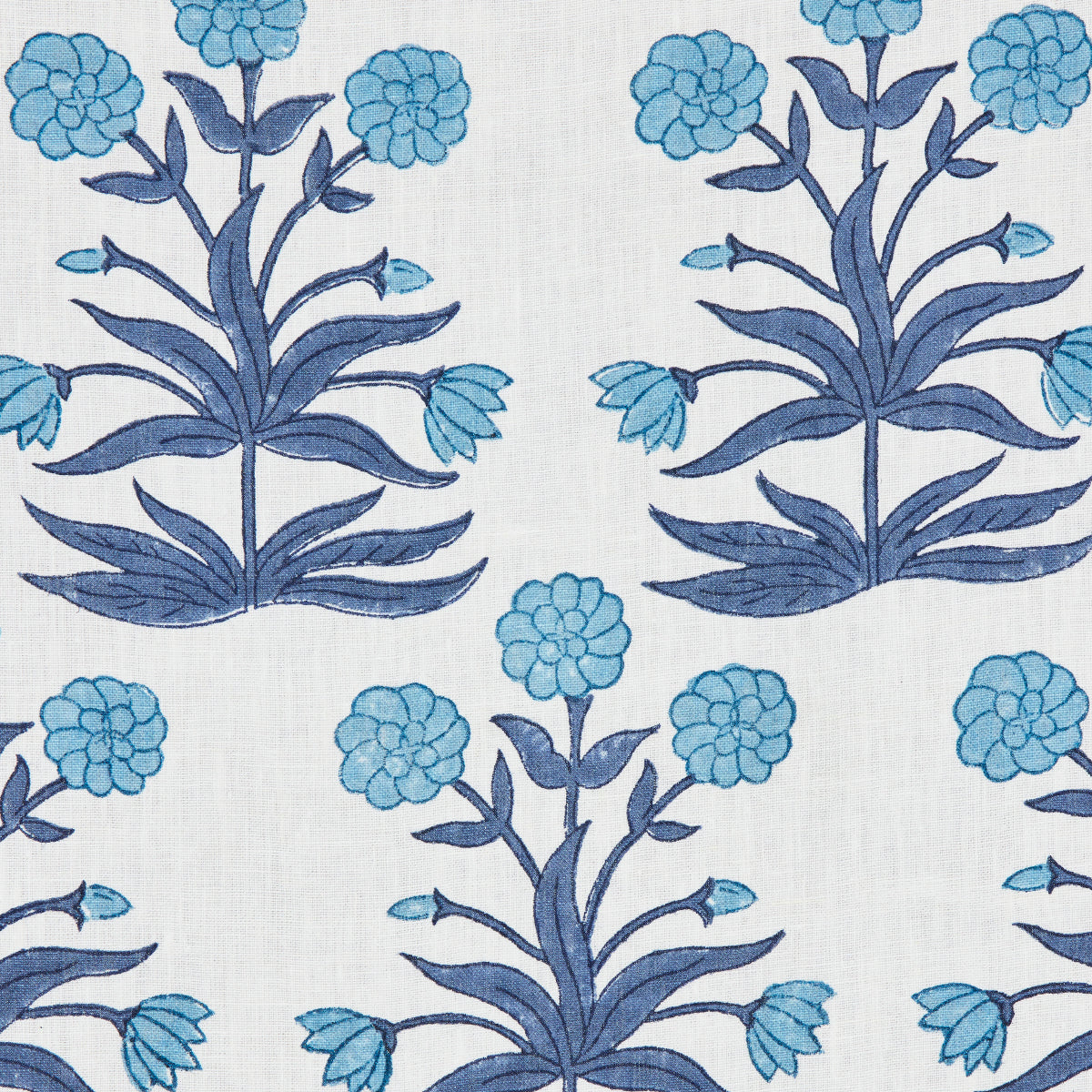 Schumacher Mughal Hand Block Print Sky Indigo Fabric - Eade's Wallpaper