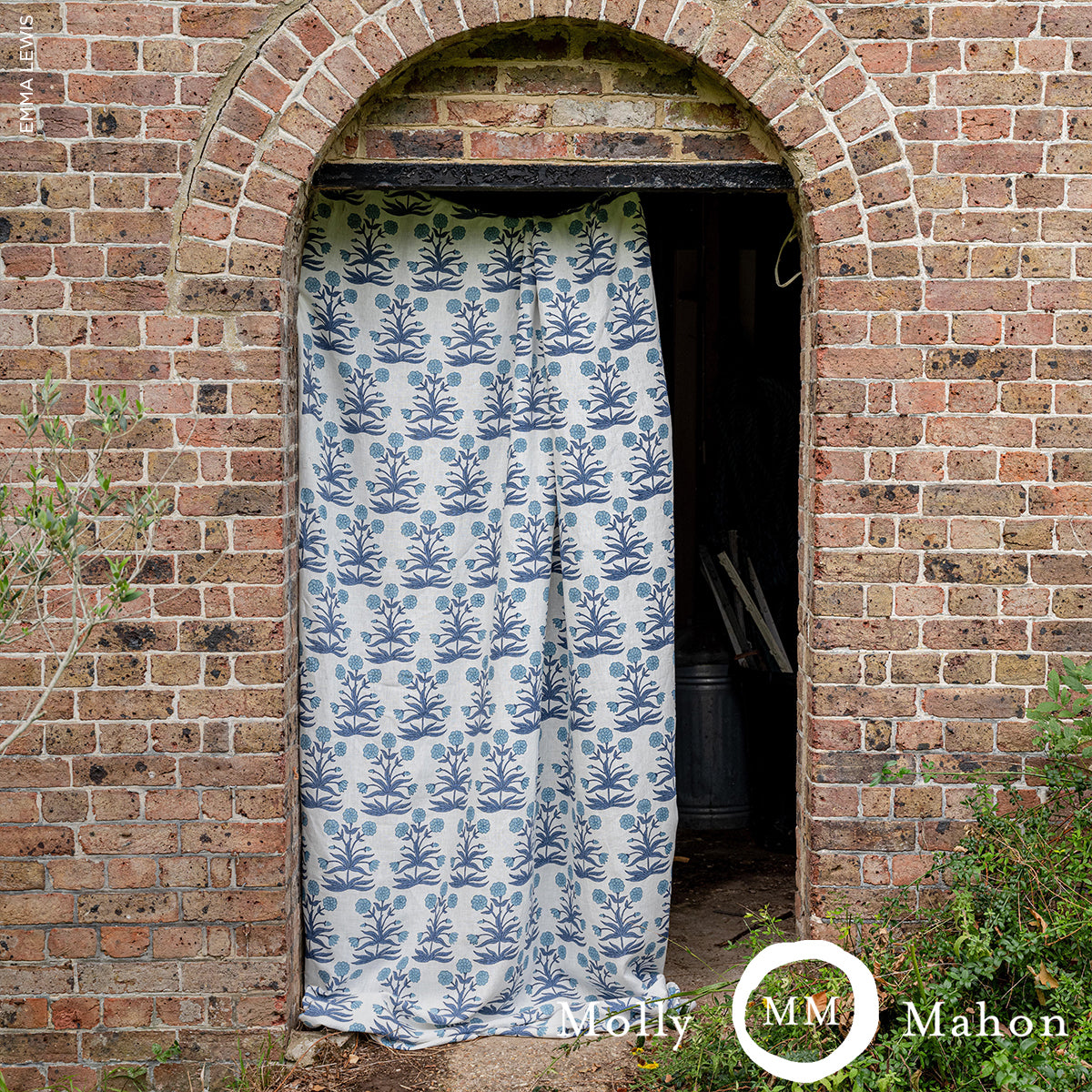 Schumacher Mughal Hand Block Print Sky Indigo Fabric - Eade's Wallpaper