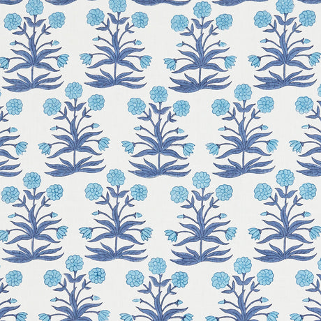 Schumacher Mughal Hand Block Print Sky Indigo Fabric - Eade's Wallpaper