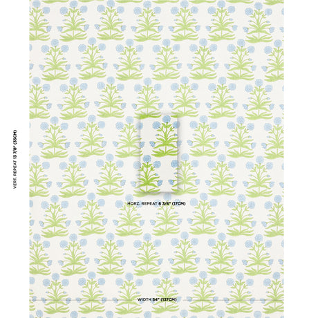 Schumacher Mughal Hand Block Print Sky Pistachio Fabric - Eade's Wallpaper