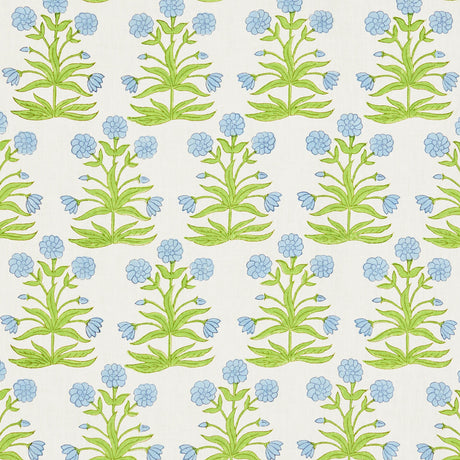 Schumacher Mughal Hand Block Print Sky Pistachio Fabric - Eade's Wallpaper