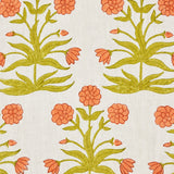 Schumacher Mughal Hand Block Print Peach Sap Green Fabric - Eade's Wallpaper