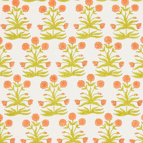 Schumacher Mughal Hand Block Print Peach Sap Green Fabric - Eade's Wallpaper