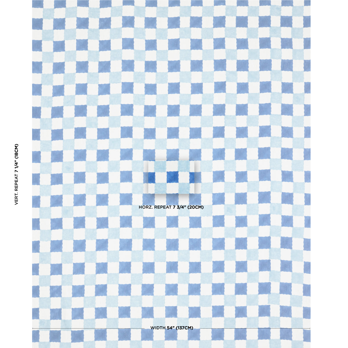 Schumacher Chequer Hand Block Print Blue Fabric