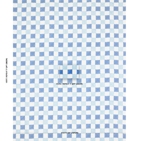 Schumacher Chequer Hand Block Print Blue Fabric