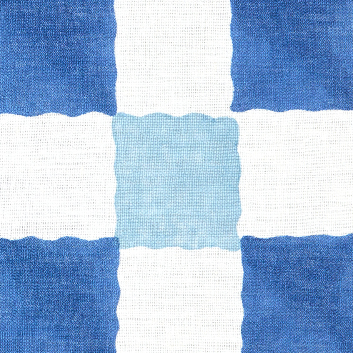 Schumacher Chequer Hand Block Print Blue Fabric
