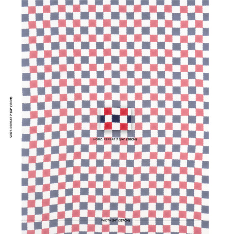 Schumacher Chequer Hand Block Print Red/Navy Fabric