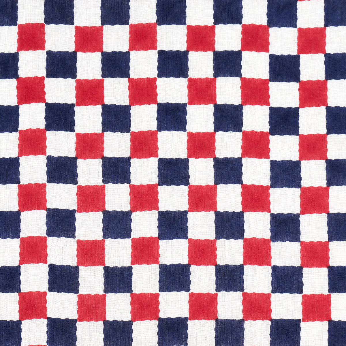 Schumacher Chequer Hand Block Print Red/Navy Fabric