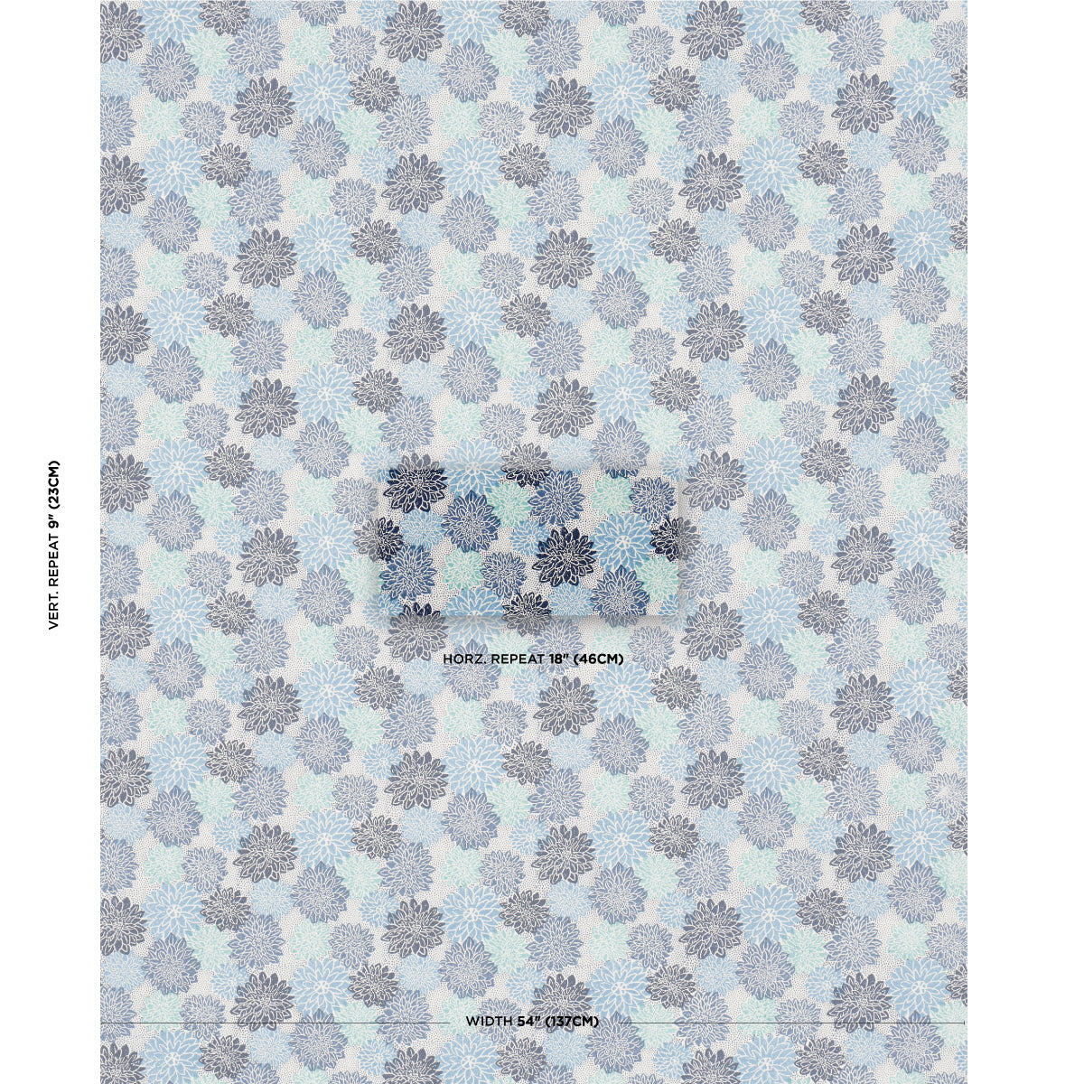 Schumacher Dahlia Hand Block Print Blues Fabric