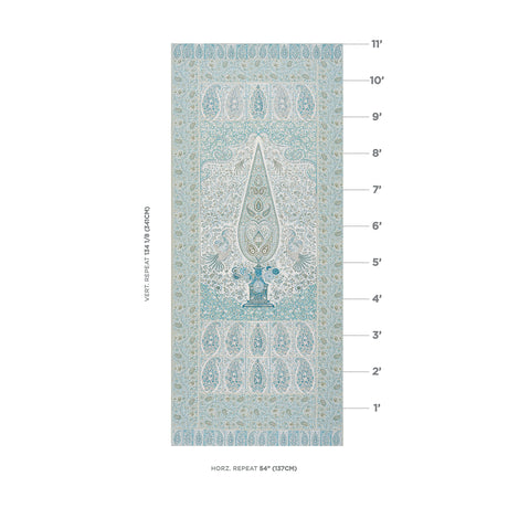 Schumacher Colmery Paisley Panel Peacock Fabric