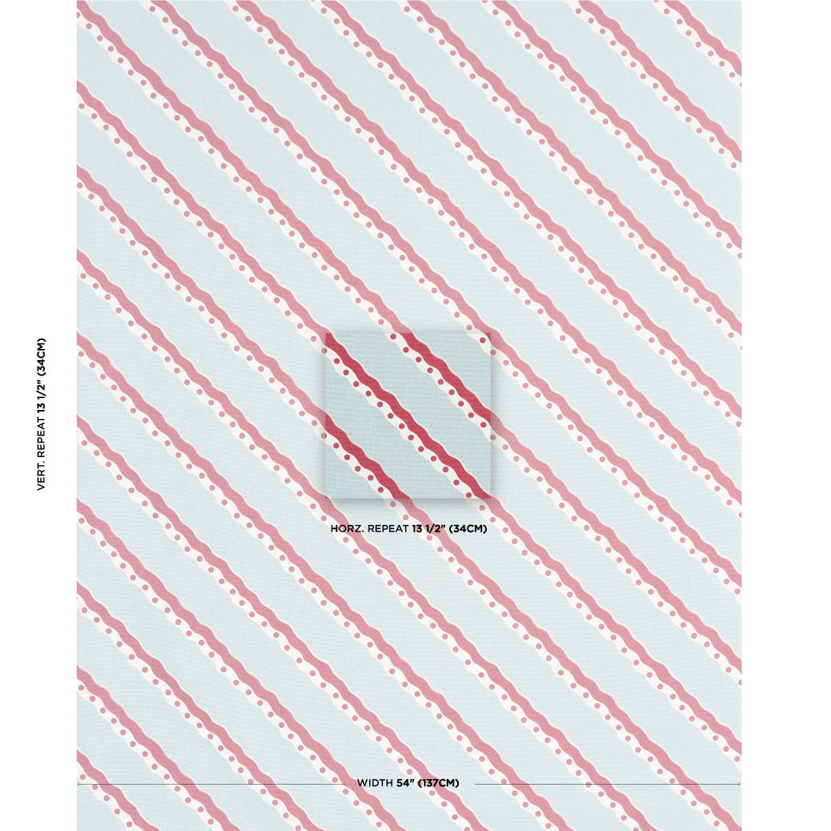 Schumacher Rousseau Stripe Rouge & Sky Fabric - Eade's Wallpaper