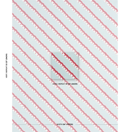 Schumacher Rousseau Stripe Rouge & Sky Fabric - Eade's Wallpaper