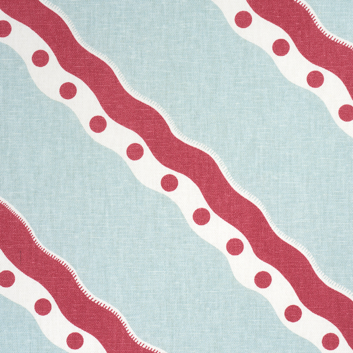 Schumacher Rousseau Stripe Rouge & Sky Fabric - Eade's Wallpaper