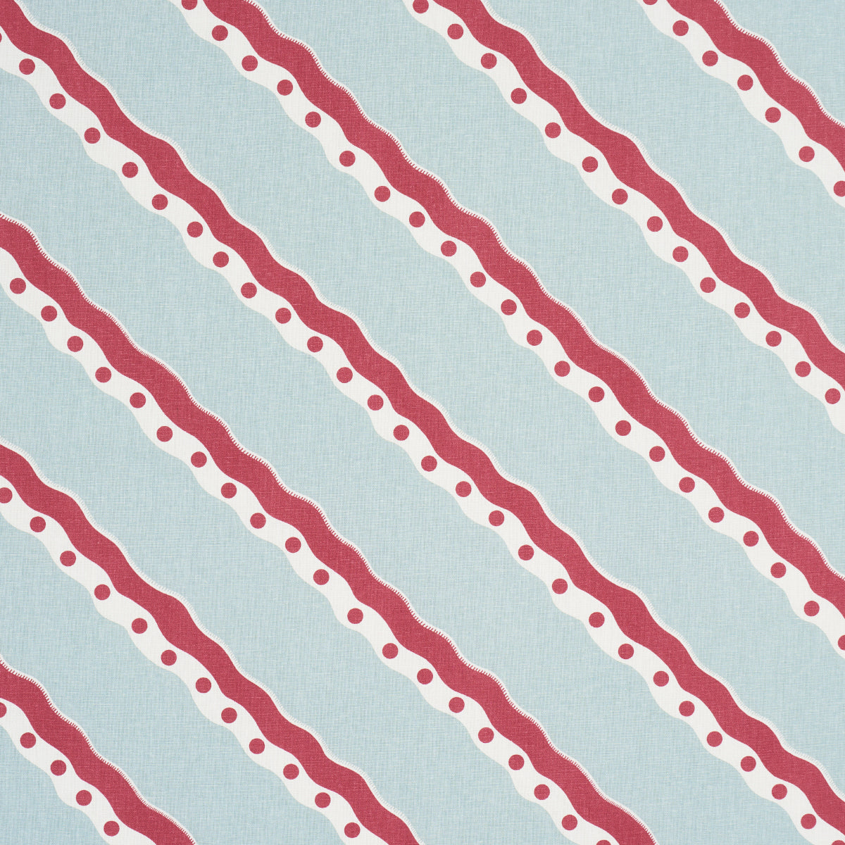 Schumacher Rousseau Stripe Rouge & Sky Fabric - Eade's Wallpaper