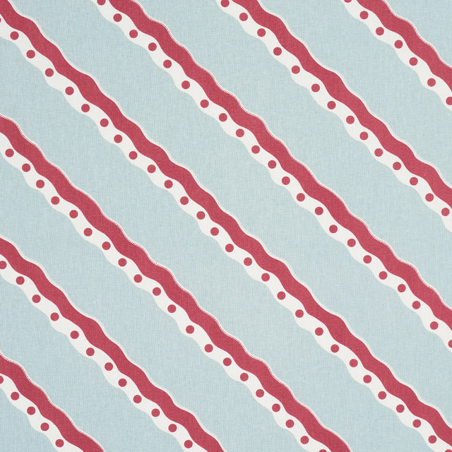 Schumacher Rousseau Stripe Rouge & Sky Fabric - Eade's Wallpaper