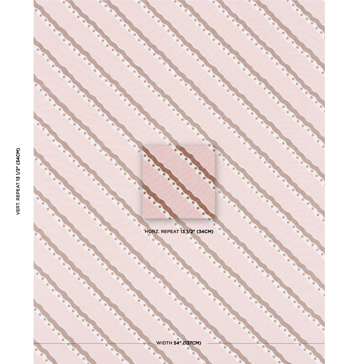 Schumacher Rousseau Stripe Cocoa & Blush Fabric - Eade's Wallpaper