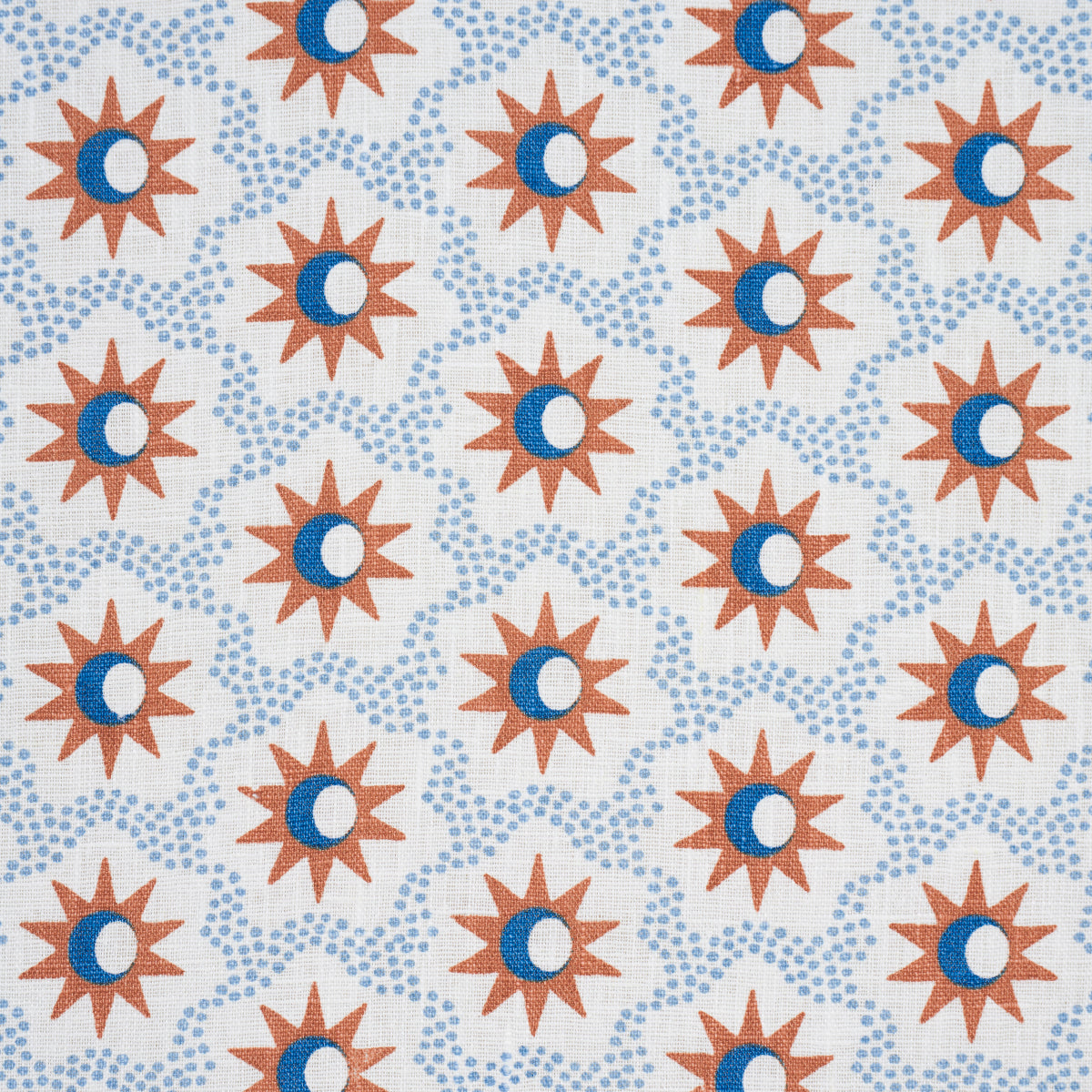 Schumacher Lucie Clay & Blue Fabric - Eade's Wallpaper