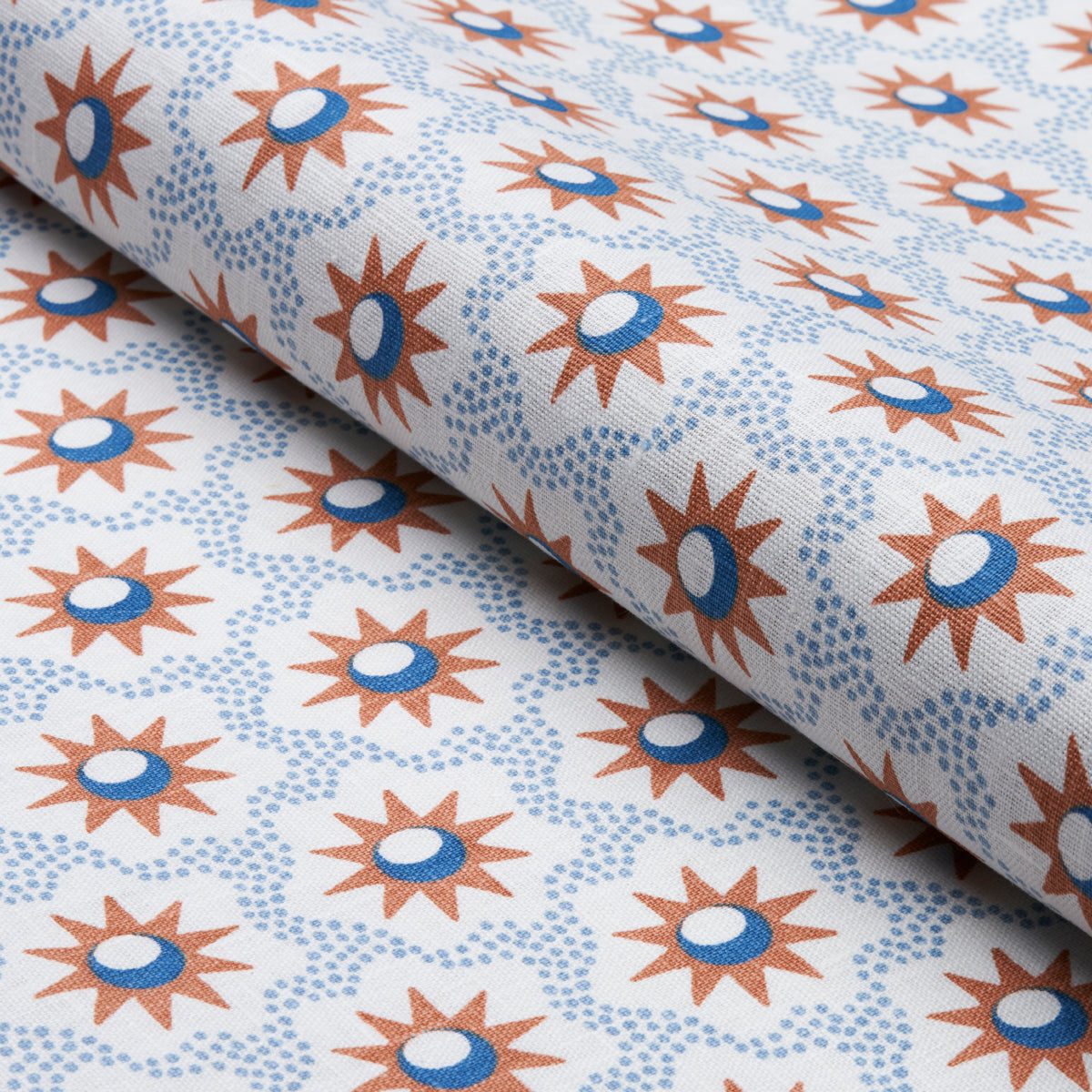 Schumacher Lucie Clay & Blue Fabric - Eade's Wallpaper