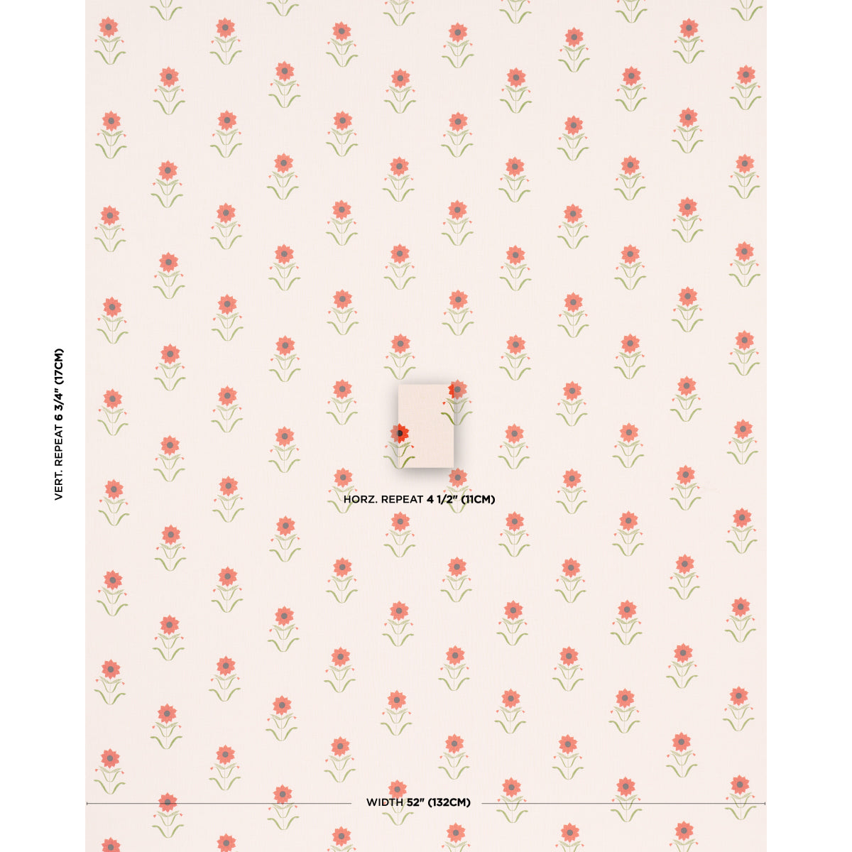 Schumacher Forget Me Nots Red On Pink Fabric