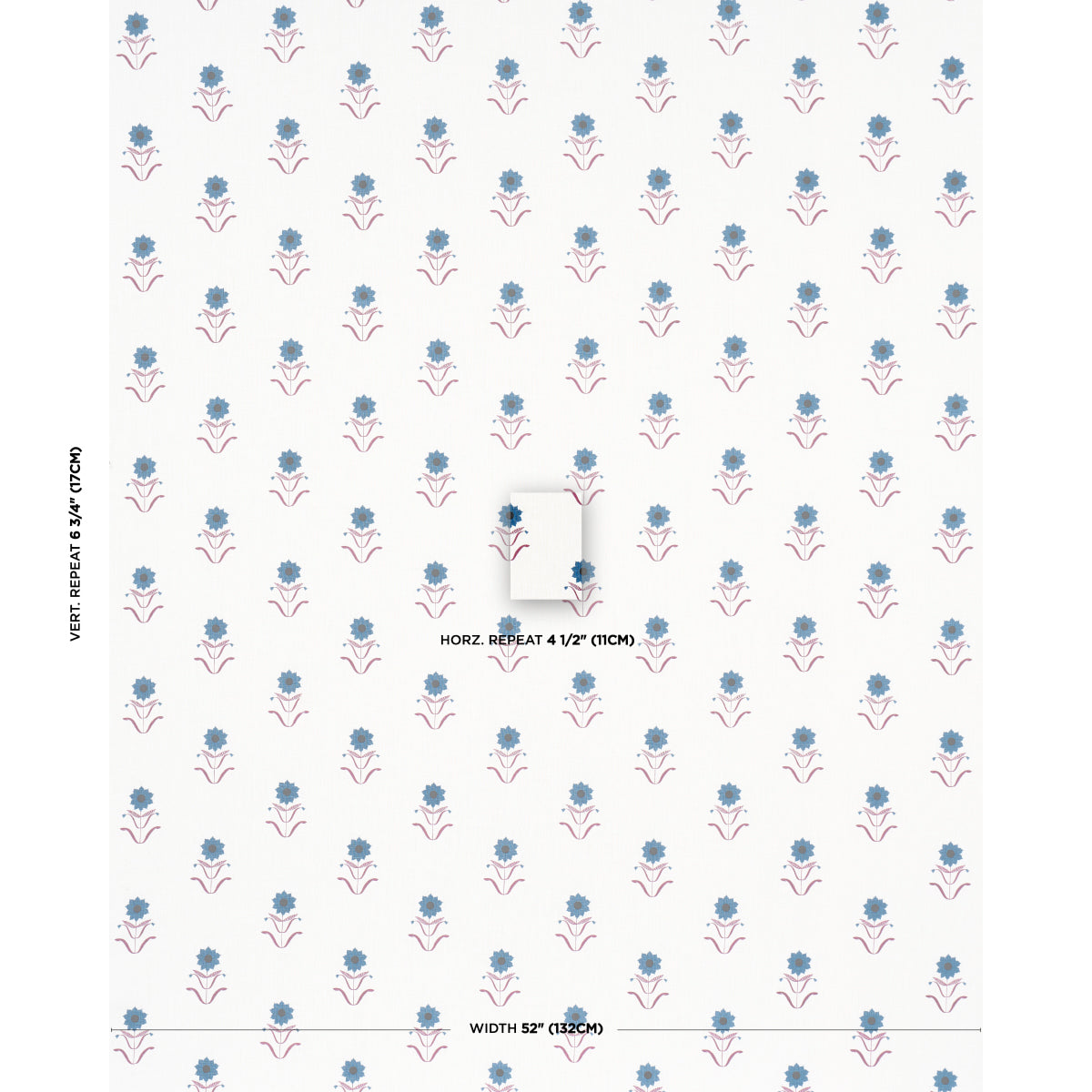 Schumacher Forget Me Nots Blue & Plum Fabric