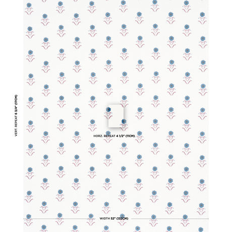 Schumacher Forget Me Nots Blue & Plum Fabric