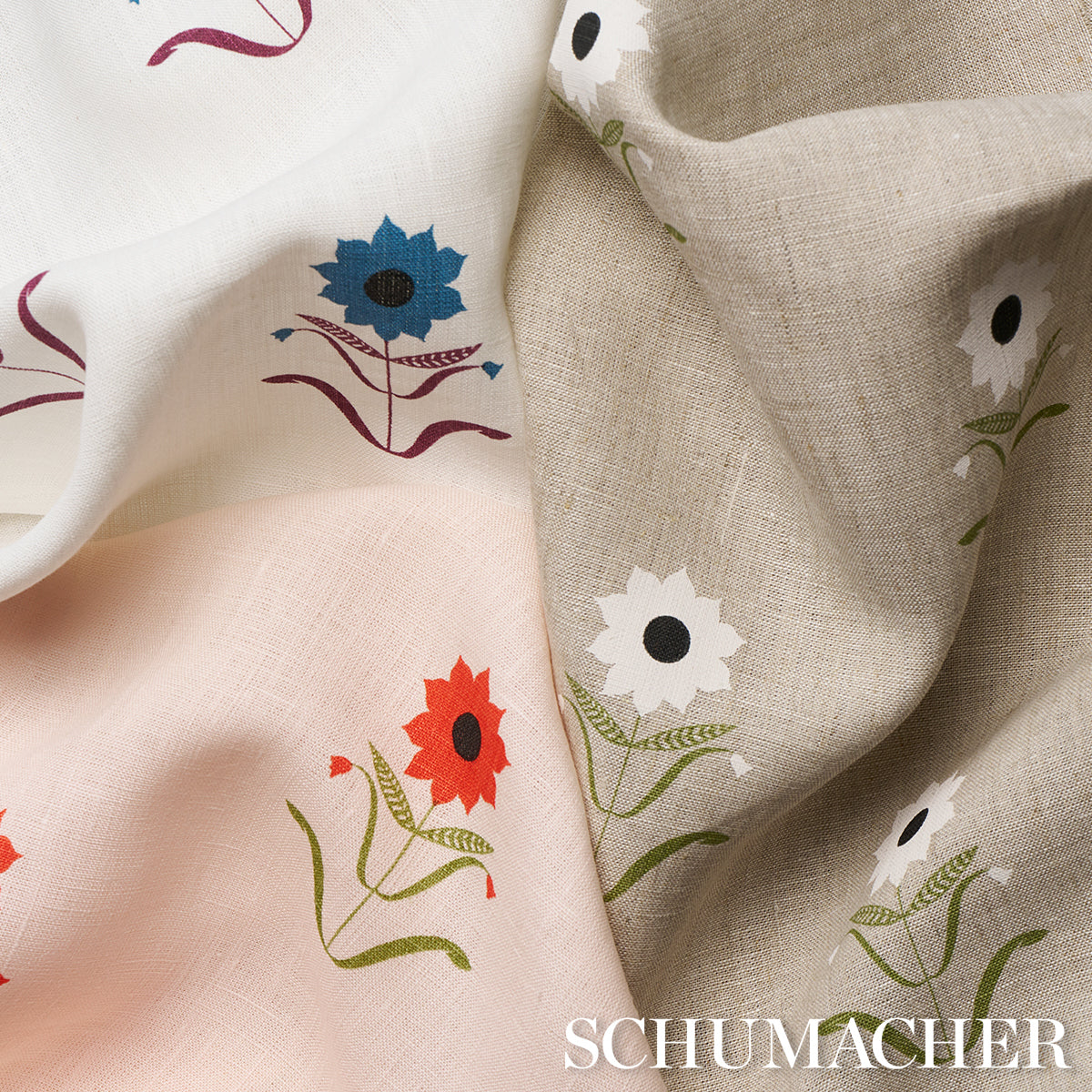 Schumacher Forget Me Nots Blue & Plum Fabric