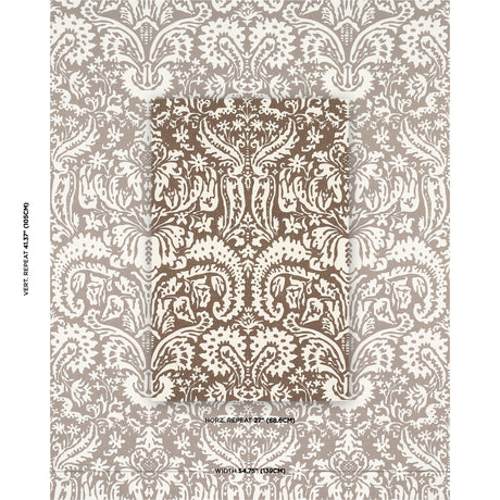 Schumacher Suffolk Damask Brown Fabric - Eade's Wallpaper