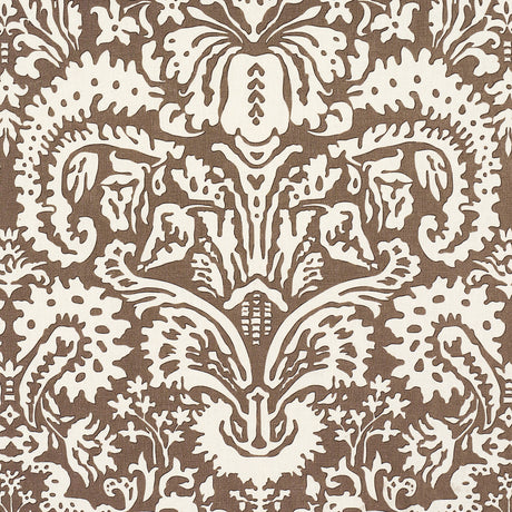 Schumacher Suffolk Damask Brown Fabric - Eade's Wallpaper