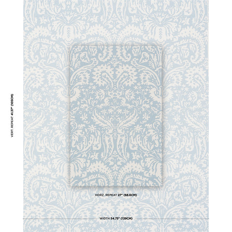 Schumacher Suffolk Damask Blue Fabric - Eade's Wallpaper