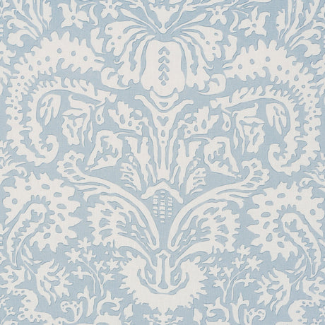 Schumacher Suffolk Damask Blue Fabric - Eade's Wallpaper