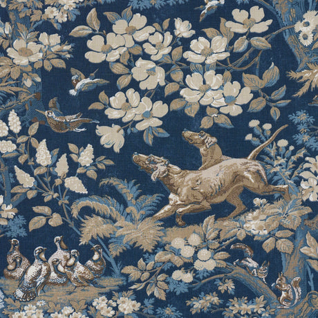 Schumacher 182262 HOUND MEADOW in INDIGO Fabric - A COUNTRY 