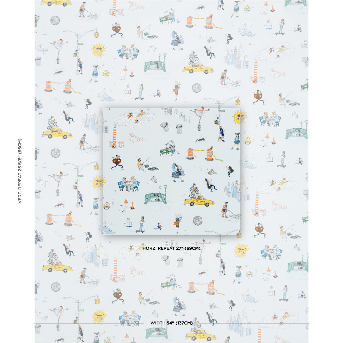 Schumacher Joana Avillez'S Street Scenes Multicolor On Sky Blue Fabric