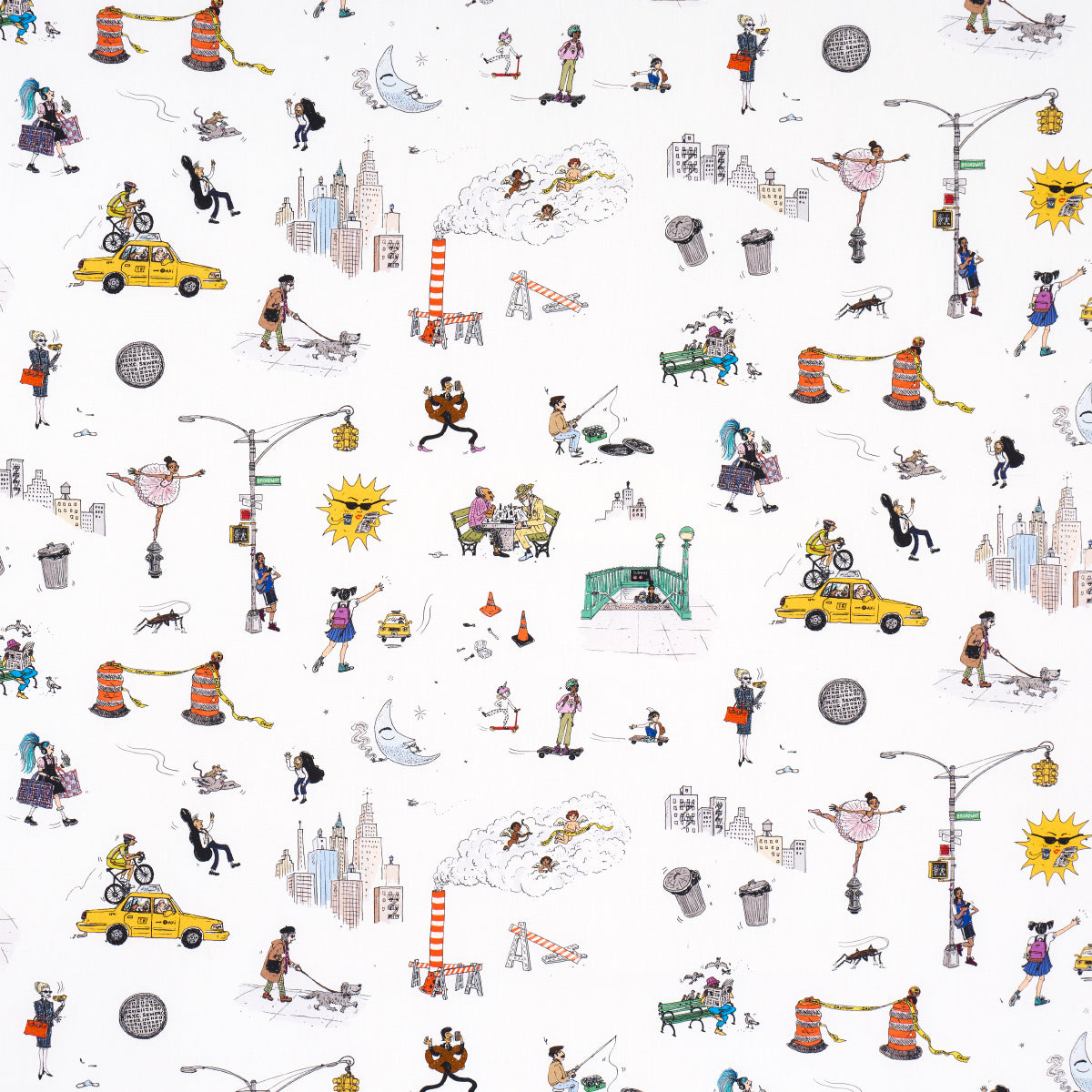 Schumacher Joana Avillez'S Street Scenes Multicolor On White Fabric