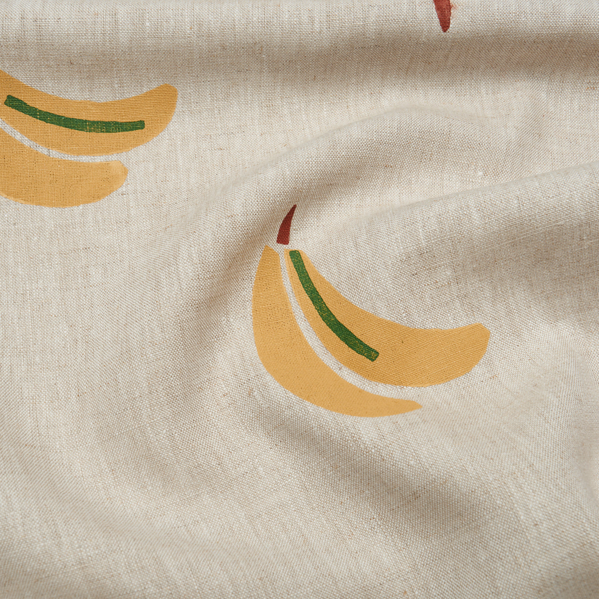 Schumacher Banana Stand Hand Block Print Ochre And Green On Natural Fabric