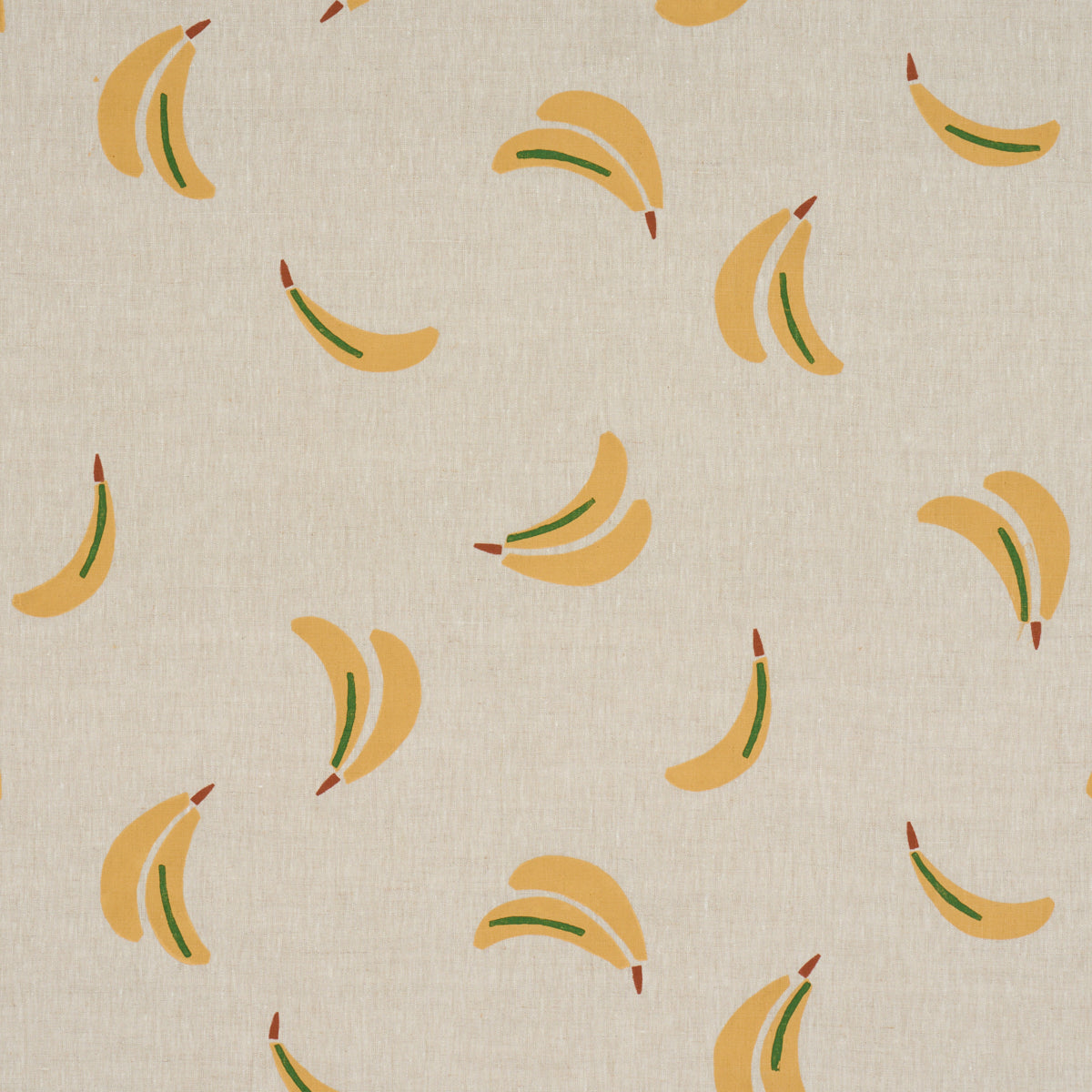 Schumacher Banana Stand Hand Block Print Ochre And Green On Natural Fabric